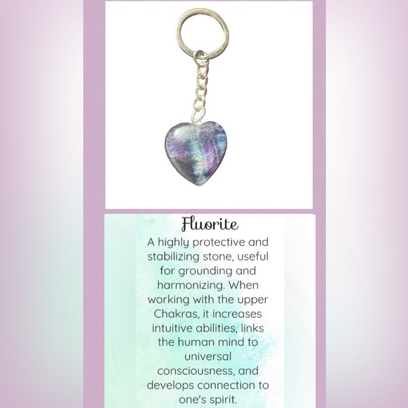 Natural Fluorite Accessories - New! Fluorite Crystal Heart Keychain.. All Natural Healing